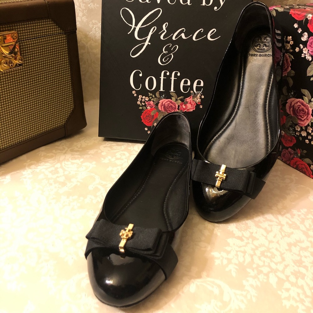 COPY - Tory Burch Black Trudy Ribbon Bow Flats